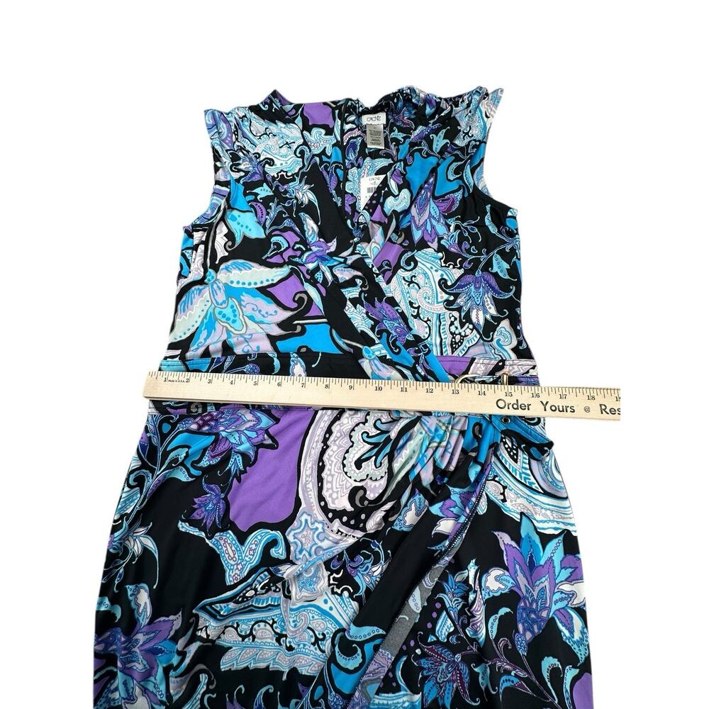 Cache Abstract Paisley Wrap Front Dress Purple Blue Black Ruched Y2K Sz 12 NWT - Picture 5 of 9